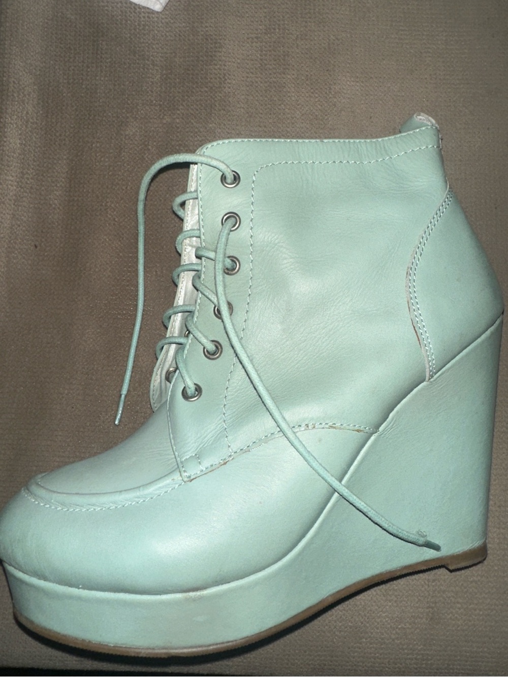 Lace-Up Wedge Ankle Boot in Mint Green